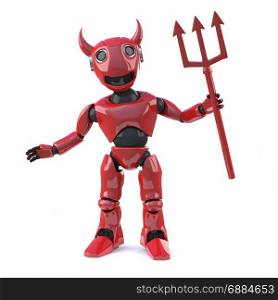3d render of a red robot with devil horns and a trident