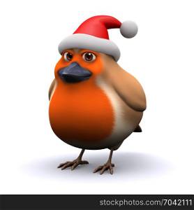 3d render of a robin wearing a Christmas Santa hat