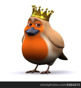 3d render of a robin wearing a gold crown