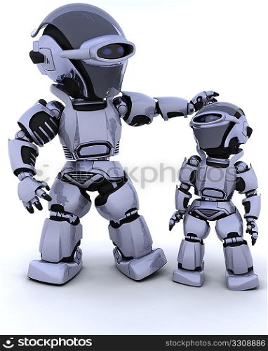 3D render of a robot and child