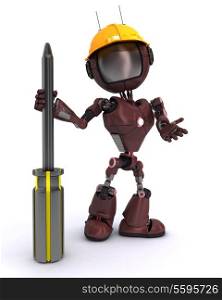 3D Render of a Robot Builder with a screwdriver