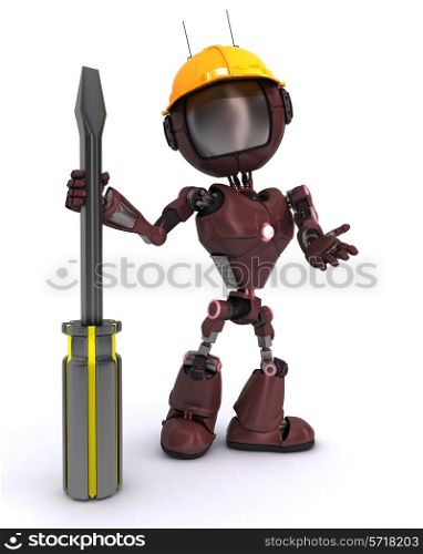 3D Render of a Robot Builder with a screwdriver