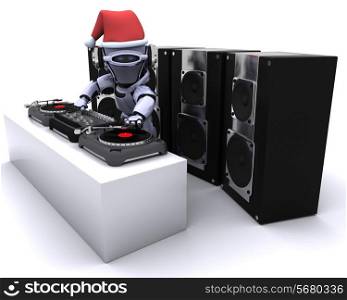 3D render of a Robot DJ mixing records on turntables