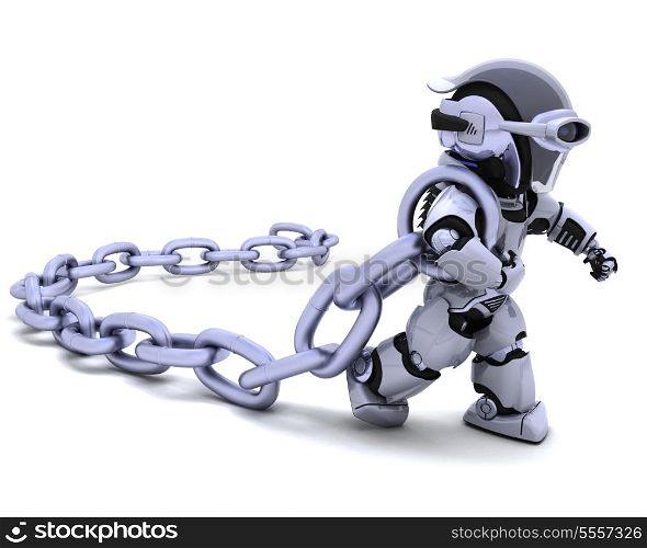 3D render of a robot holding a chain