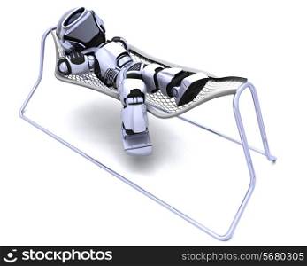 3D Render of a Robot Lying in a Hammock