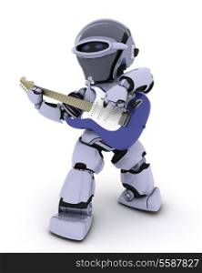 3D render of a Robot playing the guitar