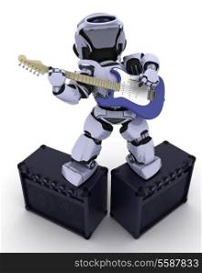 3D render of a Robot playing the guitar