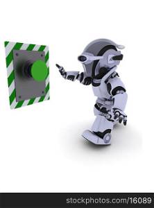 3D Render of a Robot pushing a button