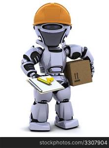 3D render of a robot robot in hardhat with clipboard