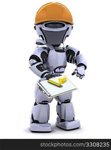 3D render of a robot robot in hardhat with clipboard