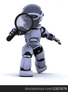 3D render of a robot searching with magnifying glass