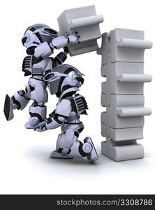 3D render of a robot solving jigsaw puzzle