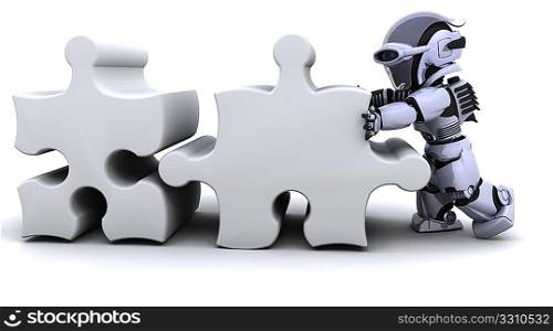 3D render of a robot solving jigsaw puzzle