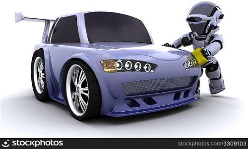3D render of a robot washing a car