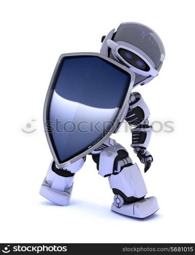 3D Render of a Robot with a shield