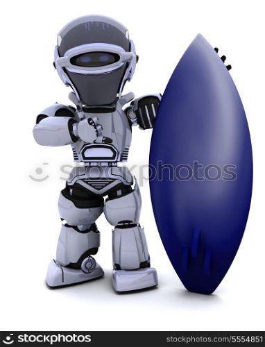 3D render of a Robot with a surf board