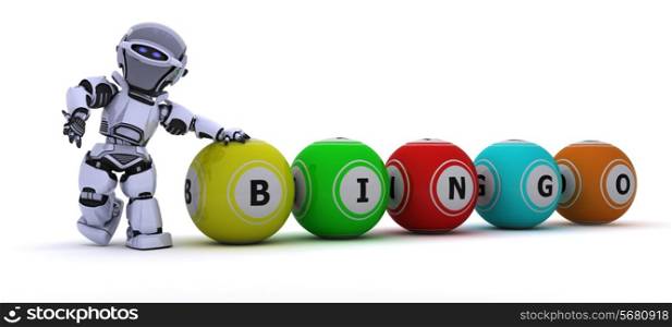 3d render of a robot with bingo balls