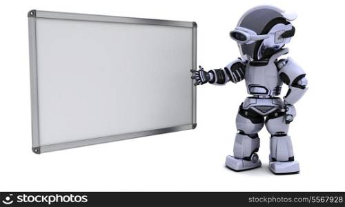 3D render of a robot with blank white board