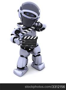 3D render of a robot with clapper board