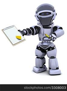 3D render of a robot with clipboard