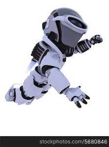 3D render of a robot with jet pack flying