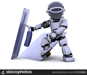 3D render of a robot with plastering tools