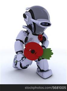 3D render of a Robot with poppy in rememberance