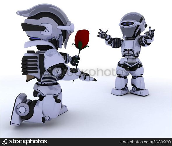 3D render of a robot with romantic gift