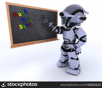 3D render of a Robot with school chalk board