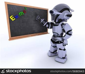 3D render of a Robot with school chalk board