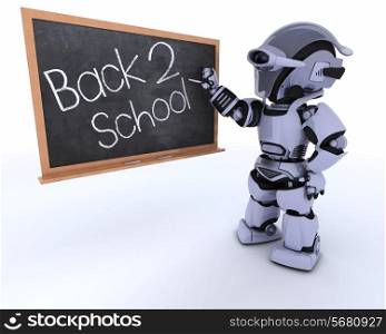 3D render of a Robot with school chalk board back to school