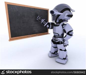 3D render of a robot with school chalk board back to school
