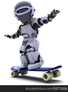 3D render of a Robot with skateboard