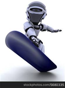3D render of a Robot with snowboard