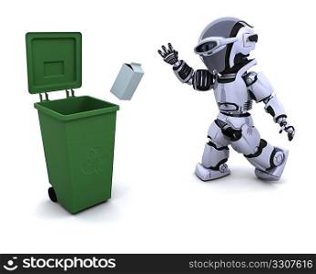 3D render of a robot with trash