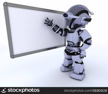 3D render of a Robot with White class room drywipe marker board