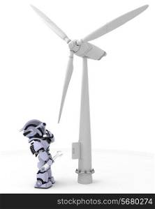 3D Render of a Robot with wind turbine
