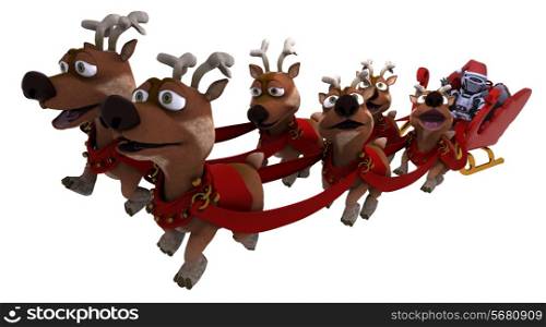 3D render of a Robot withsleigh and reindeer