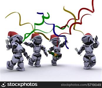 3D render of a Robots celebrating at a christmas party