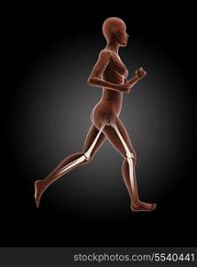 3D render of a running female medical skeleton