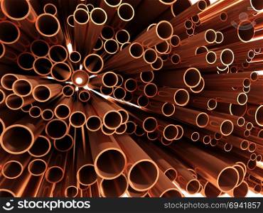 3d render of a selection various sized copper pipes