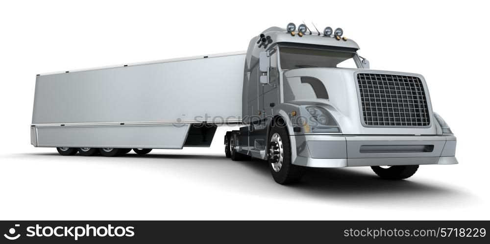 3D render of a silver American semi-truck
