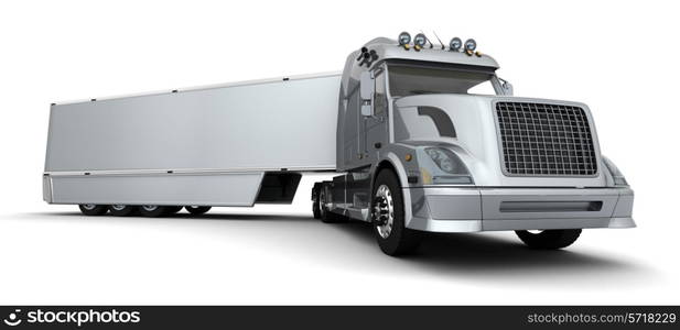 3D render of a silver American semi-truck