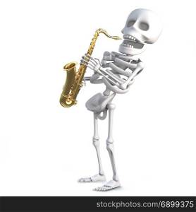 3d render of a skeleton playing a saxophone