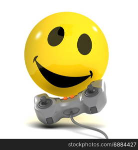3d render of a smiley playing video games