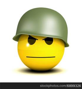 3d render of a smiley wearing an army helmet