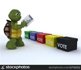 3D render of a tortoise casting a vote in election