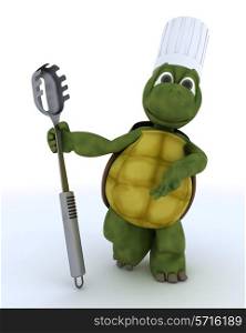 3D render of a tortoise chef with pasta spoon