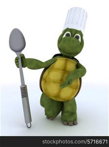 3D render of a tortoise chef with sppon