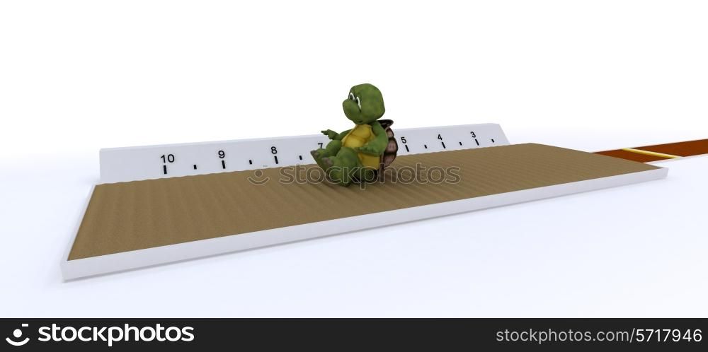 3D render of a tortoise competing in long jump